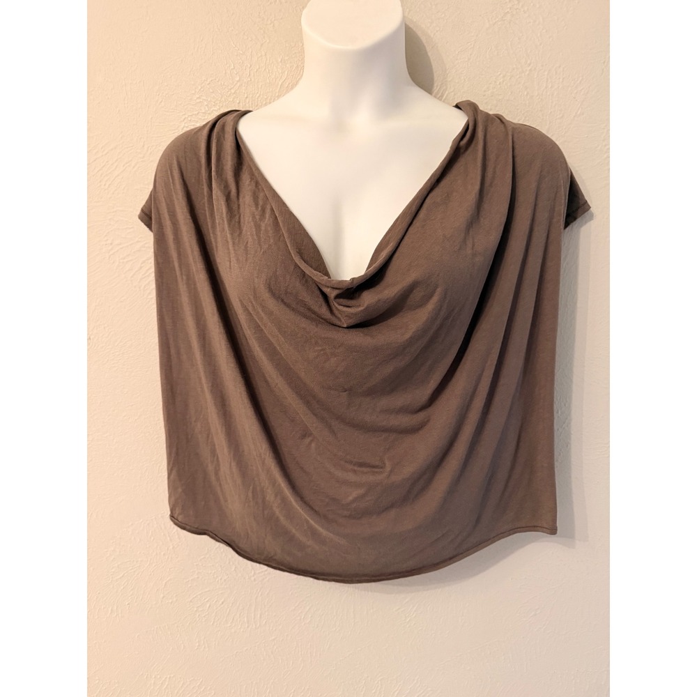 Free People M+M+ Brown Cowl Neck Cap Sleeve Cotton Modal Top Medium